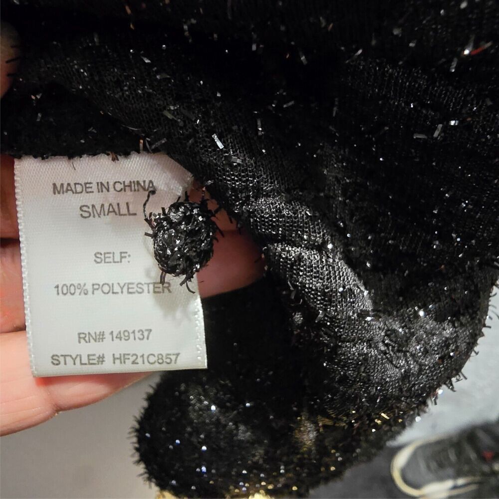 Womens Fairy Grunge Top S Black Sheer Metallic Sparkly Puff Sleeve Textured - Picture 10 of 11
